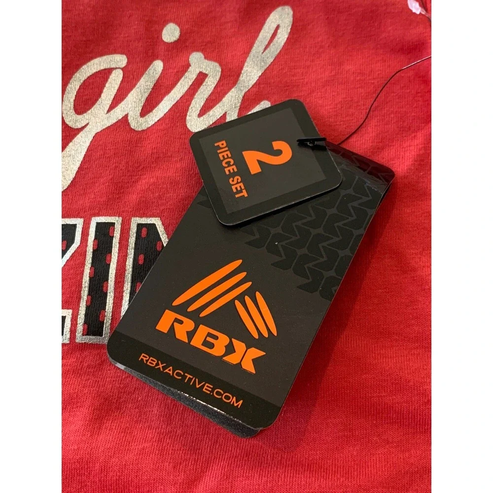 RBX 2 Piece Set Athletic Outfit Girls Neon Coral Black Silver New with Tags 6X